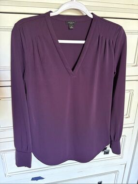Ann Taylor Plum V-Neck Long Sleeve Blouse